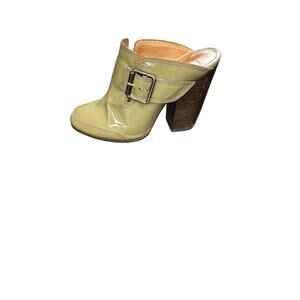 Dries‎ Van Noten Green Buckle Patent Leather Forest Slip On Mules Size 7 1/2